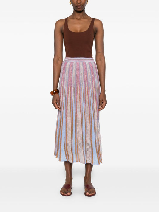 Forte Forte Pleated Long Skirt — Bronzo Stripes