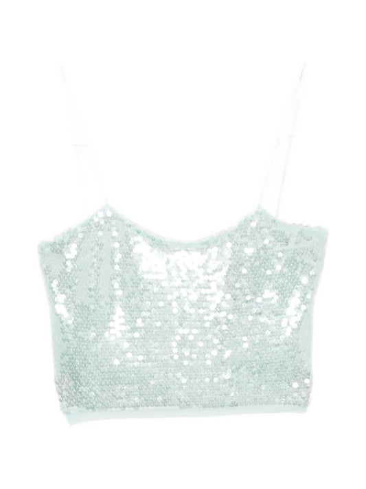 Forte Forte Sequined Top — Azzurro Spaghetti Straps