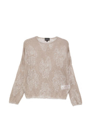 Emporio Armani Sweaters — Beige Embroidered Crewneck