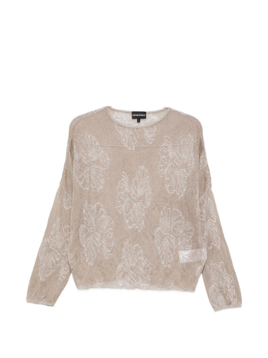 Emporio Armani Sweaters — Beige Embroidered Crewneck