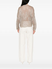 Emporio Armani Sweaters — Beige Embroidered Crewneck