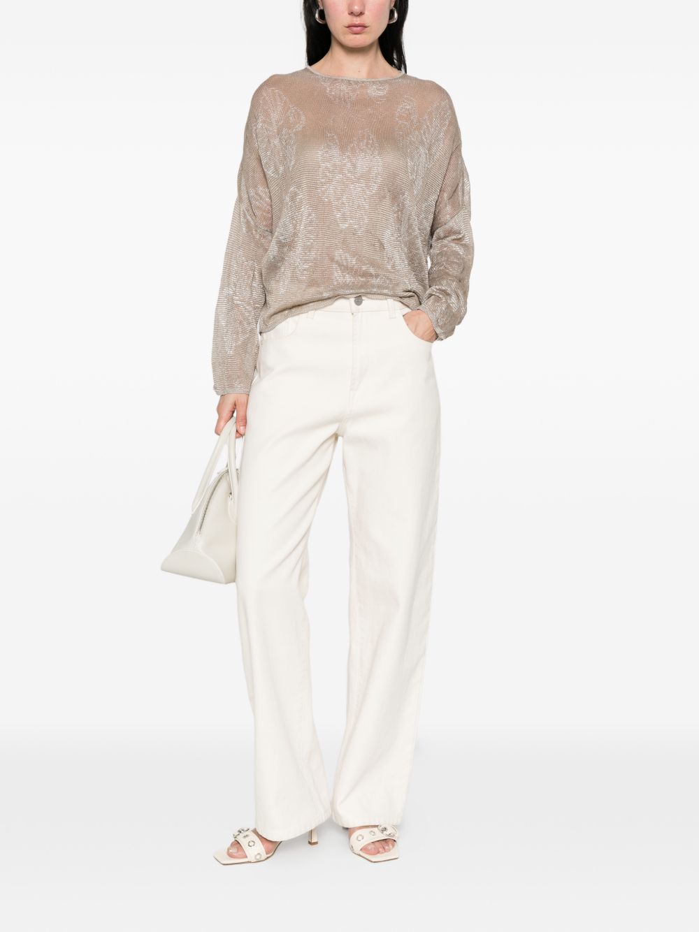 Emporio Armani Sweaters — Beige Embroidered Crewneck
