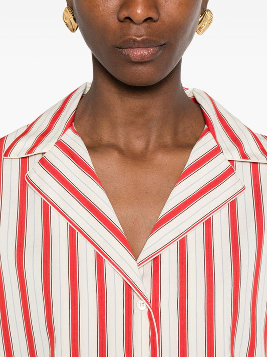 Forte Forte Striped Shirt — Womens Red Short Sleeve (New)