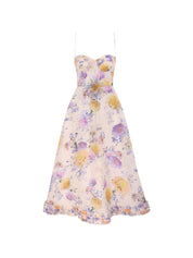 Zimmermann Dresses — Luna Midi in Beige, Floral Tie-Belt