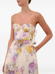 Zimmermann Dresses — Luna Midi in Beige, Floral Tie-Belt