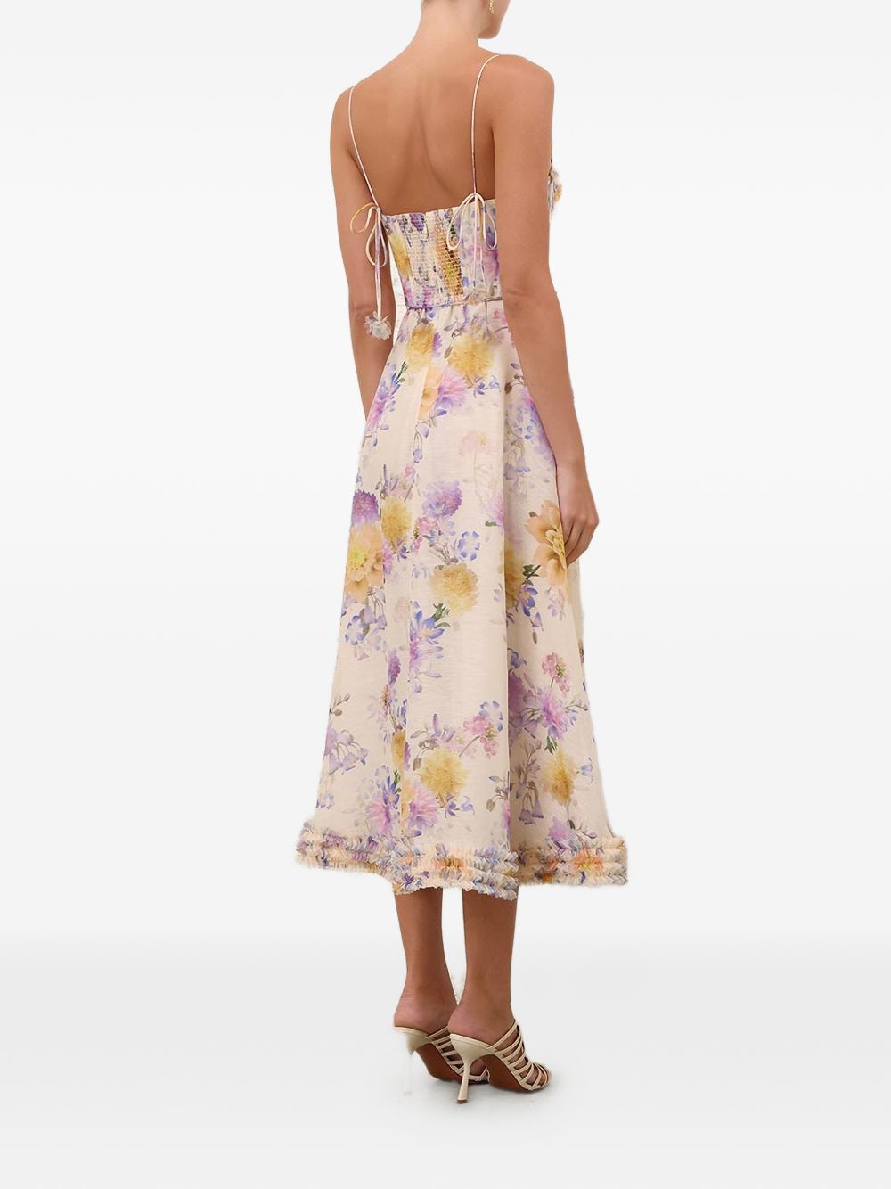 Zimmermann Dresses — Luna Midi in Beige, Floral Tie-Belt