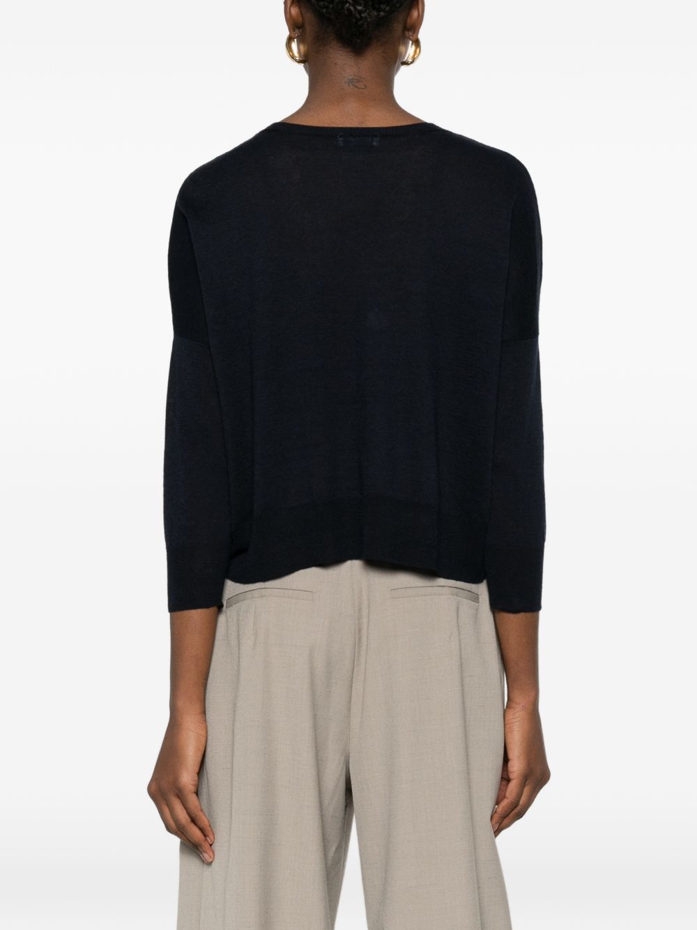 Base Dark Blue Linen-Cotton Sweater for Women