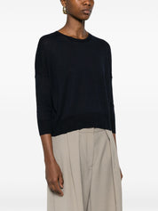 Base Dark Blue Linen-Cotton Sweater for Women