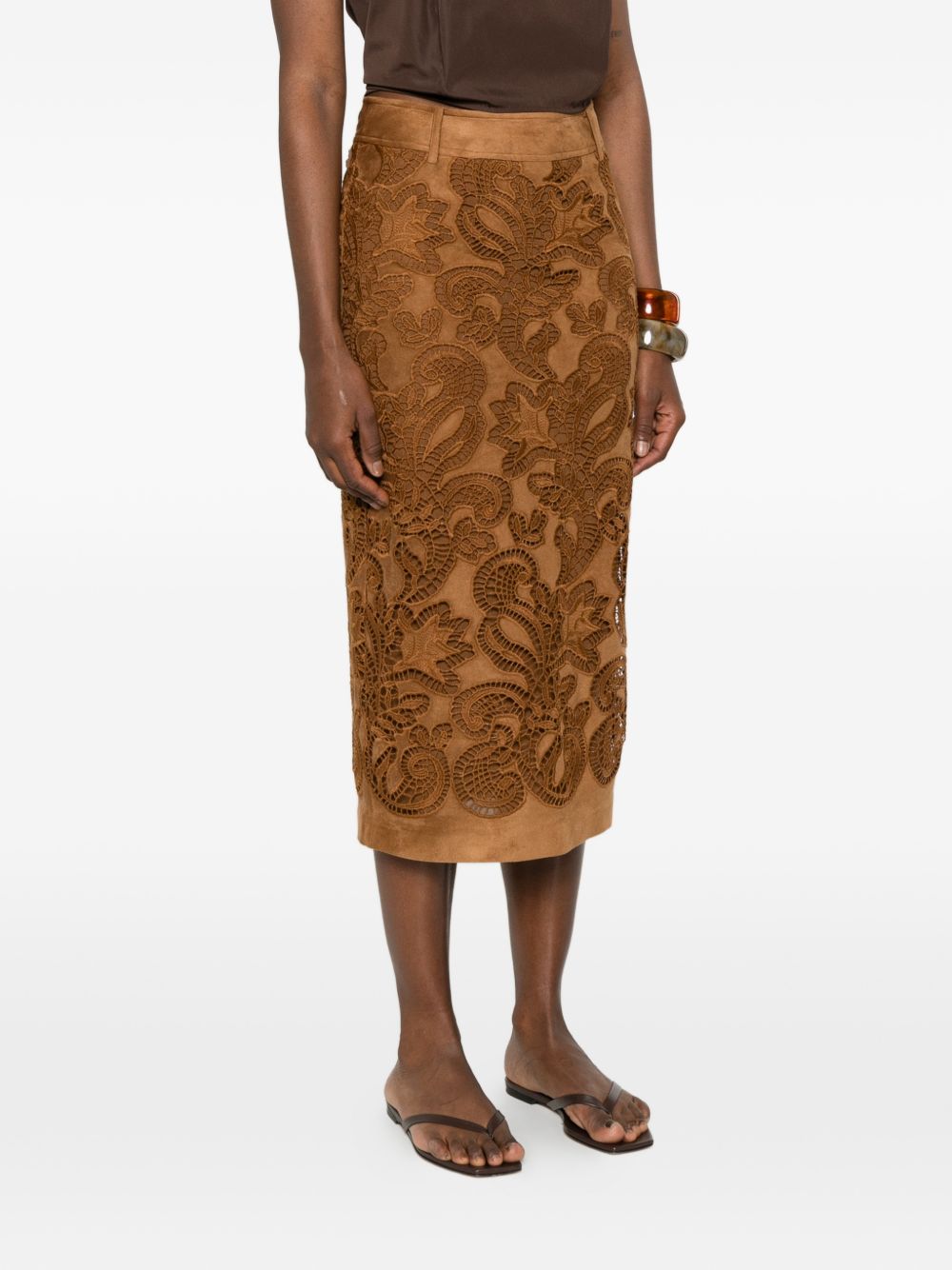 Ermanno Firenze Suede Long Skirt - Light Brown