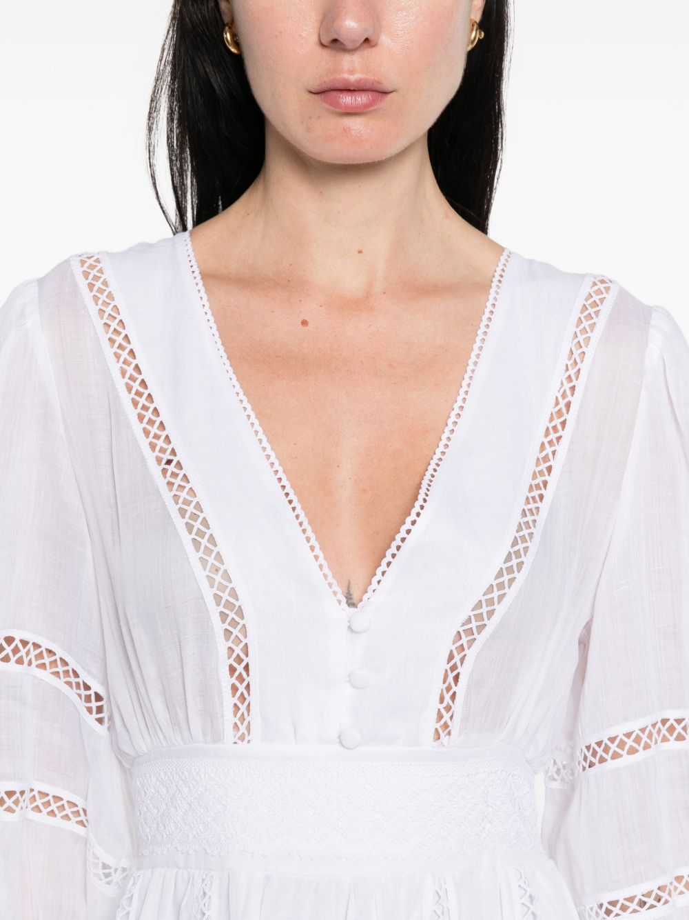 Ermanno Firenze Cotton Short Dress — White Lace Trim