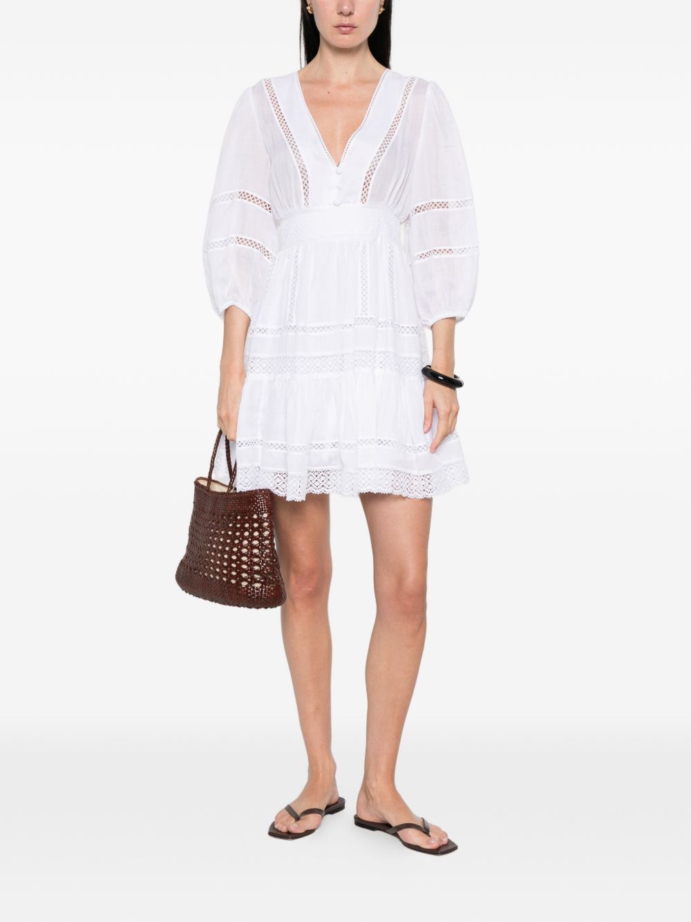 Ermanno Firenze Cotton Short Dress — White Lace Trim