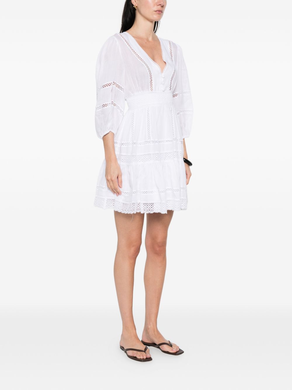 Ermanno Firenze Cotton Short Dress — White Lace Trim