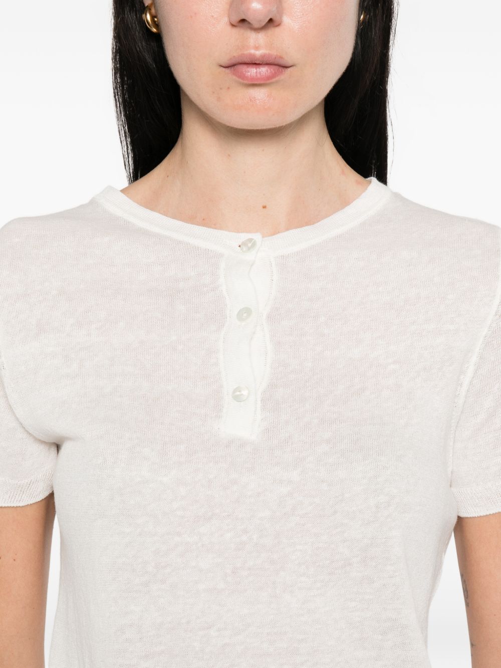 Base Linen & Cotton T‑Shirt — White Topwear for Women