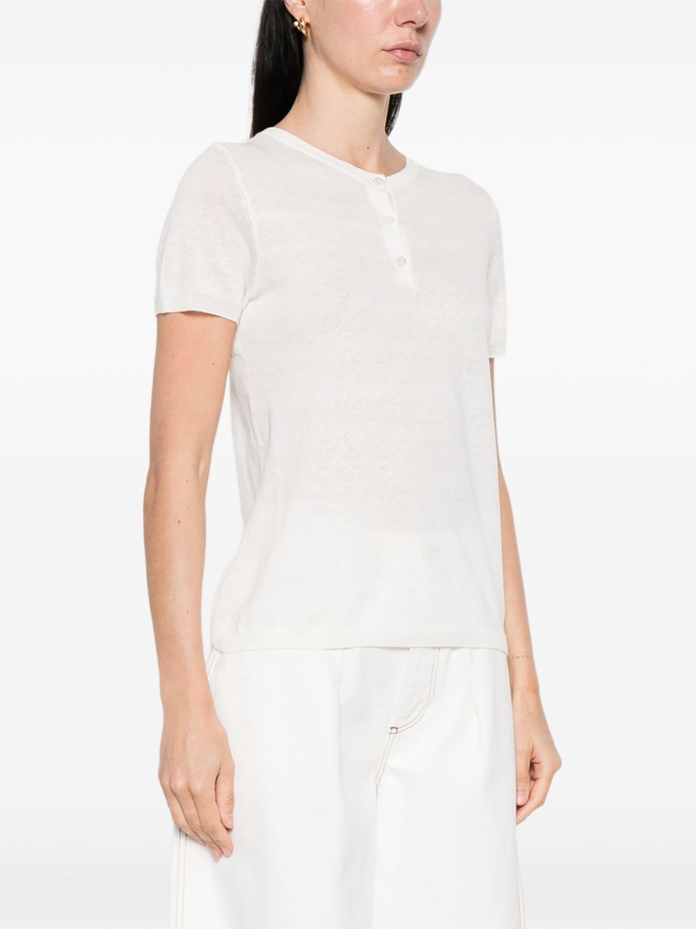 Base Linen & Cotton T‑Shirt — White Topwear for Women