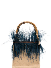 La Milanesa Violetta Small Handbag - Blue Bamboo Handle