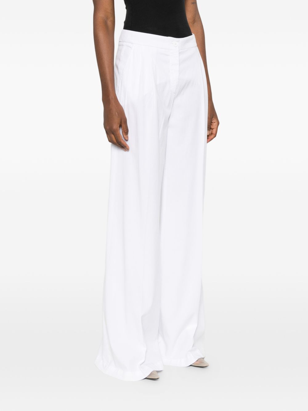 Via Masini 80 Trousers — White Linen Wide Leg