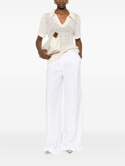Via Masini 80 Trousers — White Linen Wide Leg