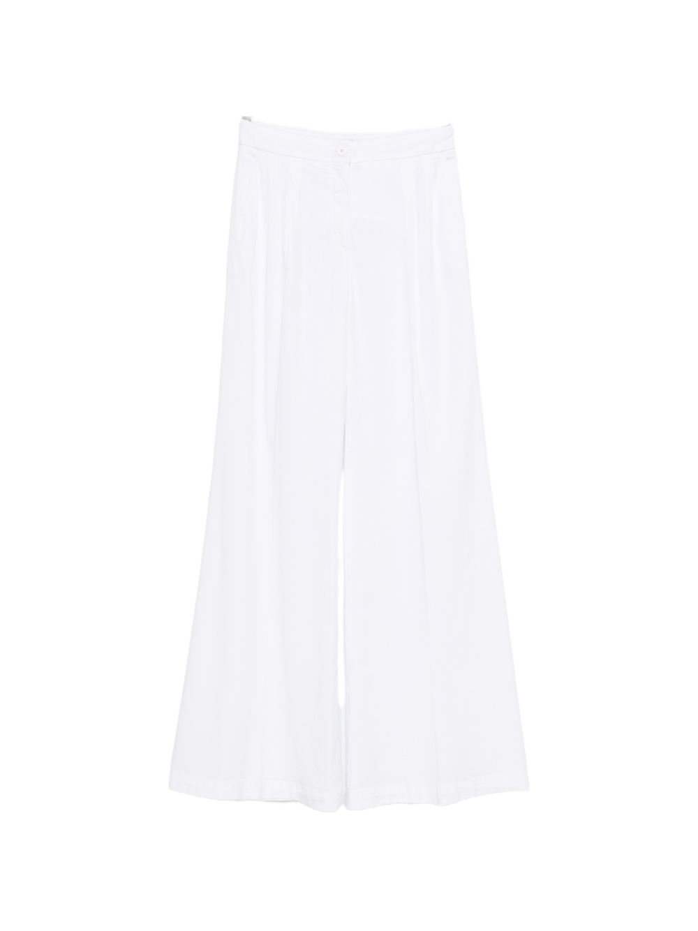 Via Masini 80 Trousers — White Linen Wide Leg