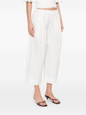 Apuntob Cotton Blend Trousers — White Wide Leg