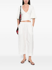 Apuntob Cotton Blend Trousers — White Wide Leg