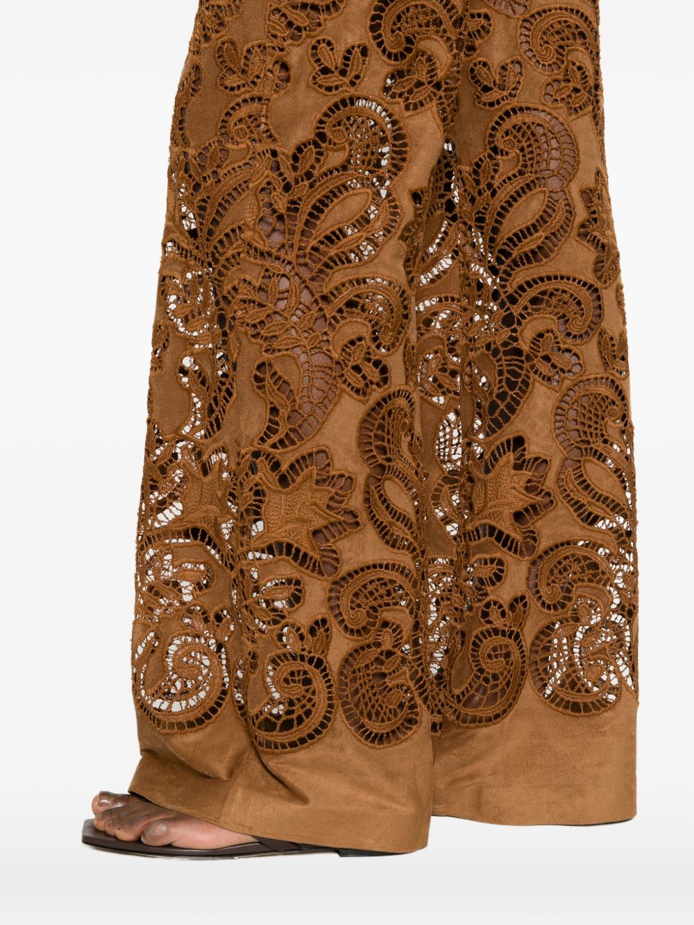 Ermanno Firenze Suede Trousers — Light Brown Leather-Effect