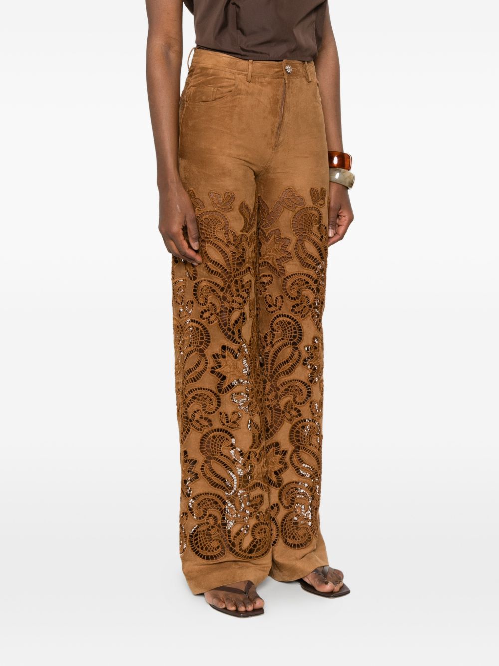 Ermanno Firenze Suede Trousers — Light Brown Leather-Effect
