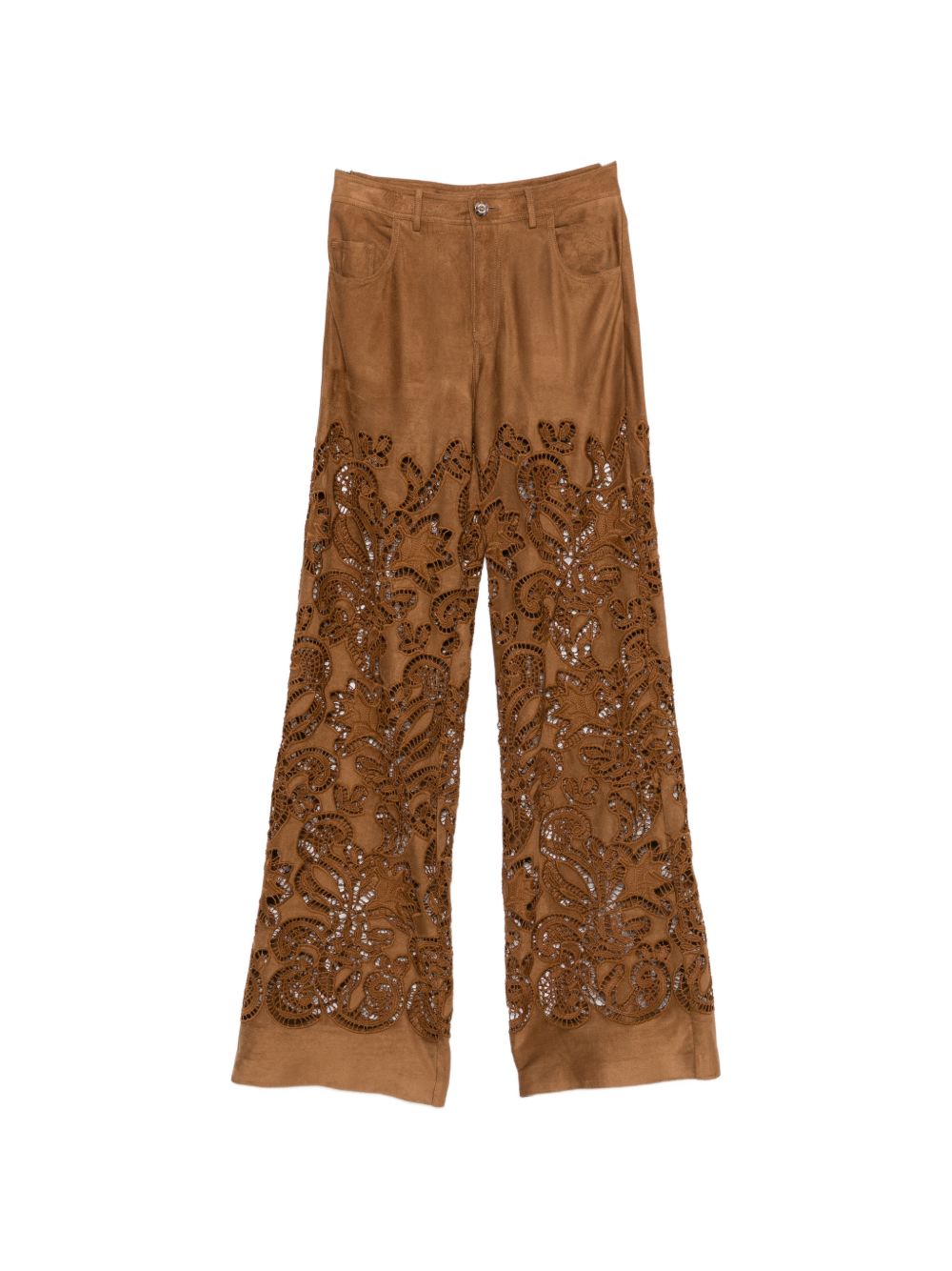 Ermanno Firenze Suede Trousers — Light Brown Leather-Effect