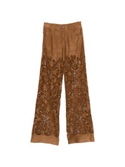 Ermanno Firenze Suede Trousers — Light Brown Leather-Effect