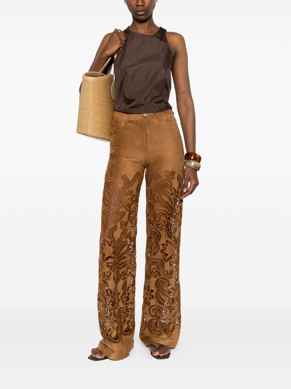 Ermanno Firenze Suede Trousers — Light Brown Leather-Effect