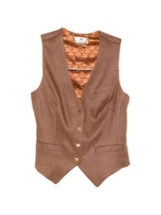 Elisabetta Franchi Linen V‑Neck Vest — Leather Brown Topwear