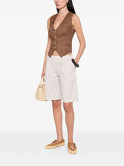 Elisabetta Franchi Linen V‑Neck Vest — Leather Brown Topwear
