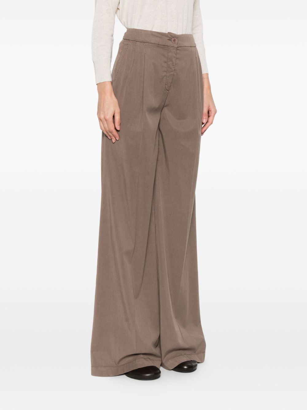Via Masini 80 Linen Trousers — Wide Leg Brown