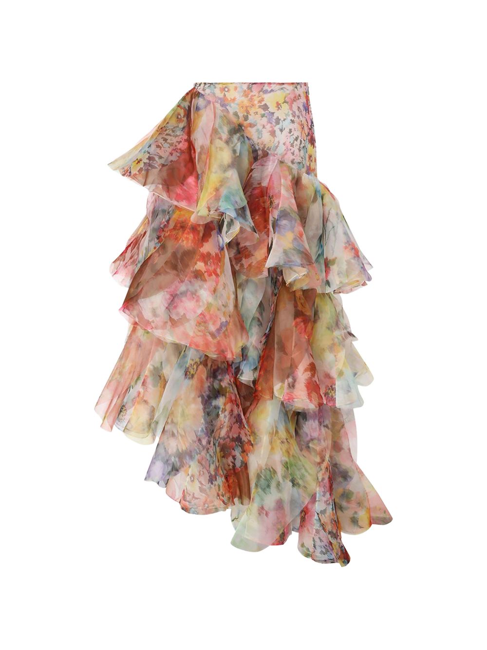 Zimmermann Luna Maxi Skirt — Floral Ruffled Tiered (Pink)