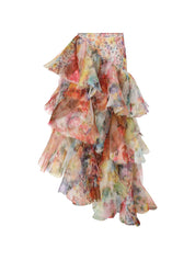 Zimmermann Luna Maxi Skirt — Floral Ruffled Tiered (Pink)