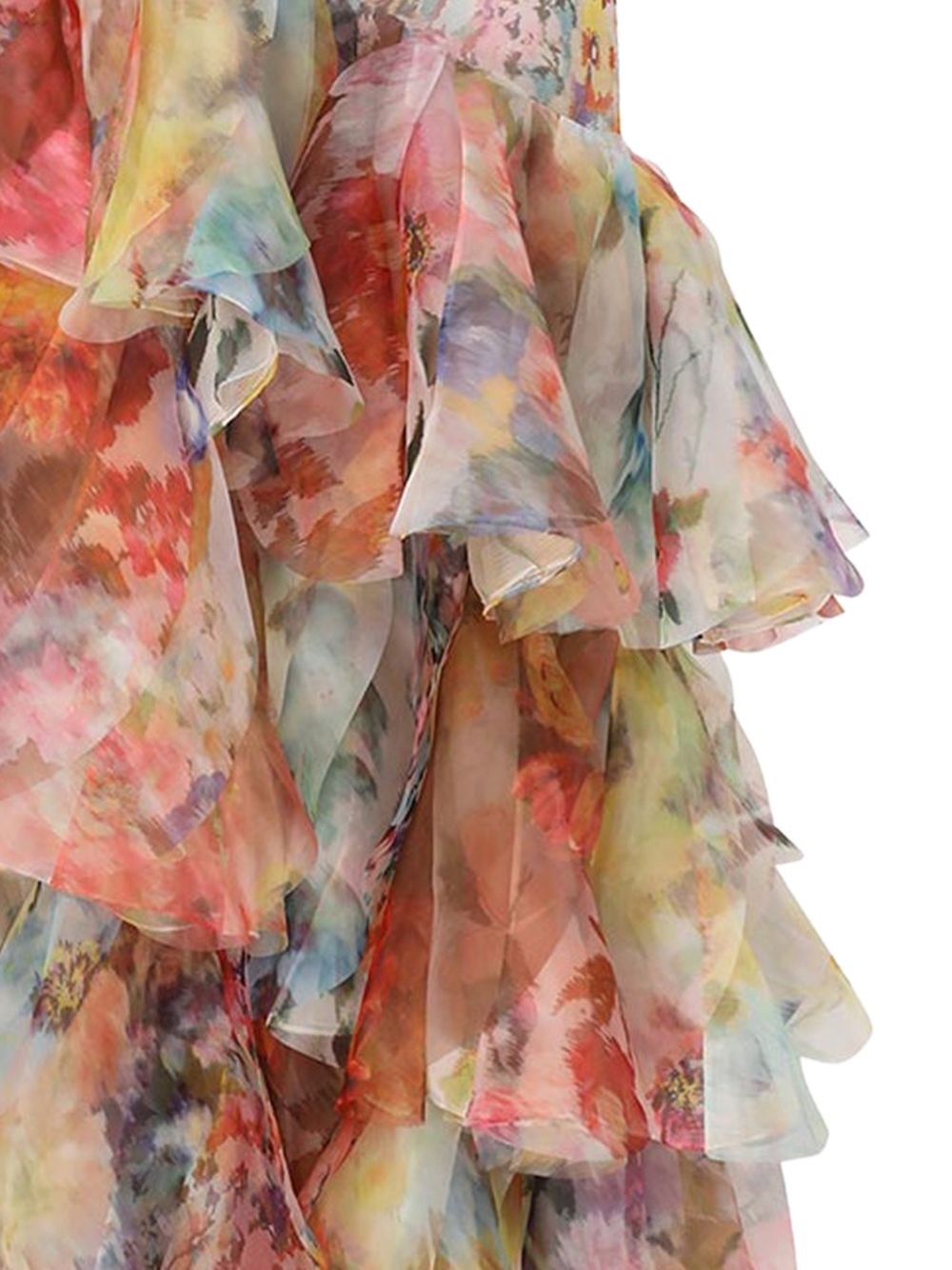 Zimmermann Luna Maxi Skirt — Floral Ruffled Tiered (Pink)