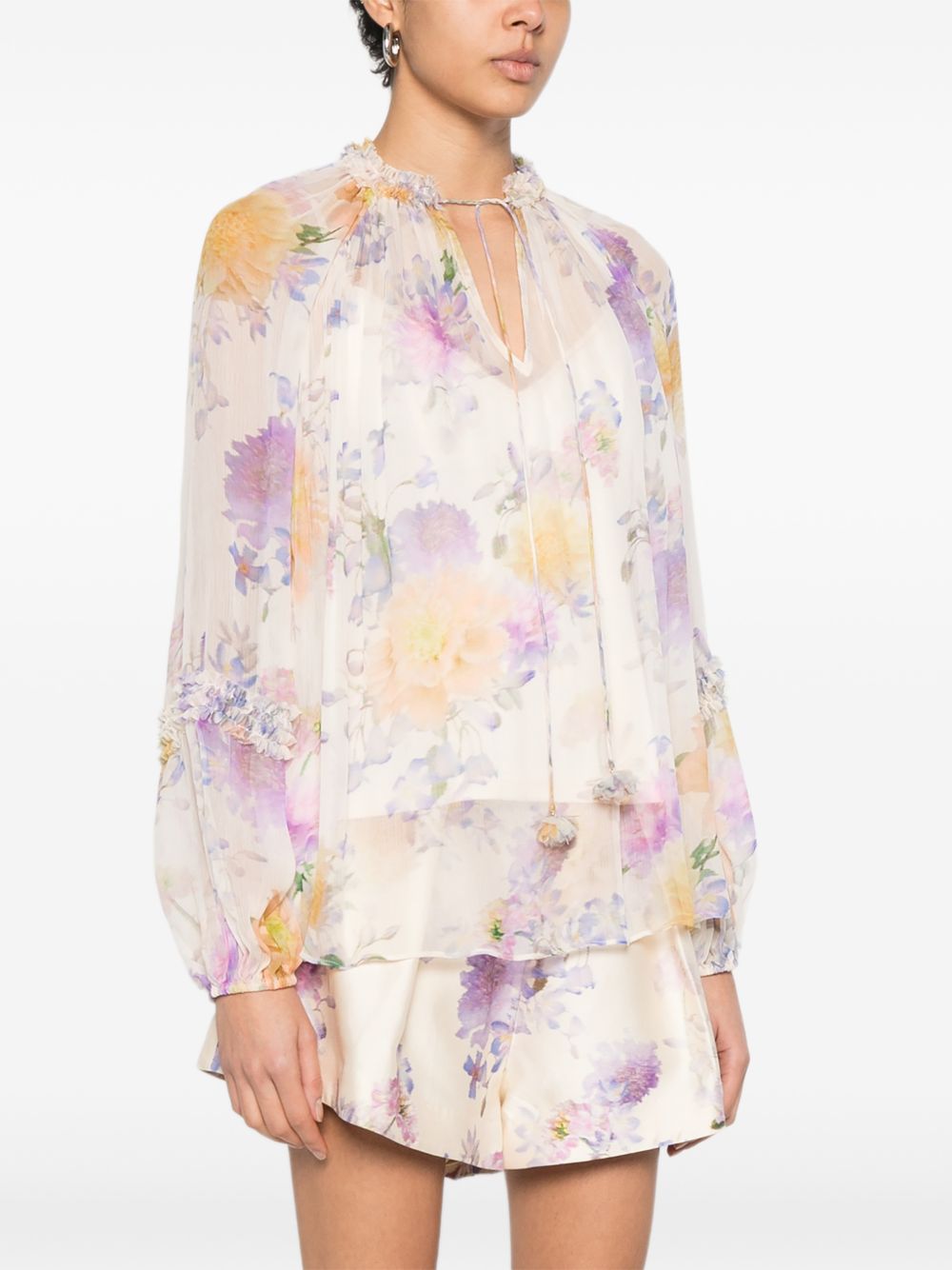 Zimmermann Luna Printed Blouse — Floral Ruffle Top