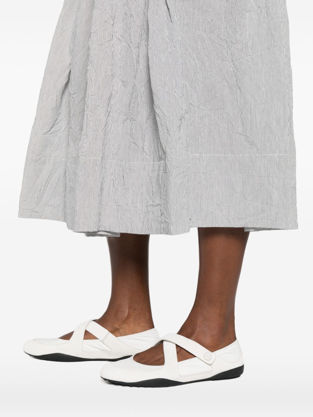 Apuntob Striped Midi Skirt — Blue Pleated Skirt