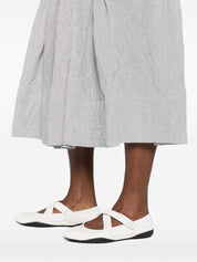 Apuntob Striped Midi Skirt — Blue Pleated Skirt