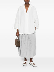 Apuntob Striped Midi Skirt — Blue Pleated Skirt