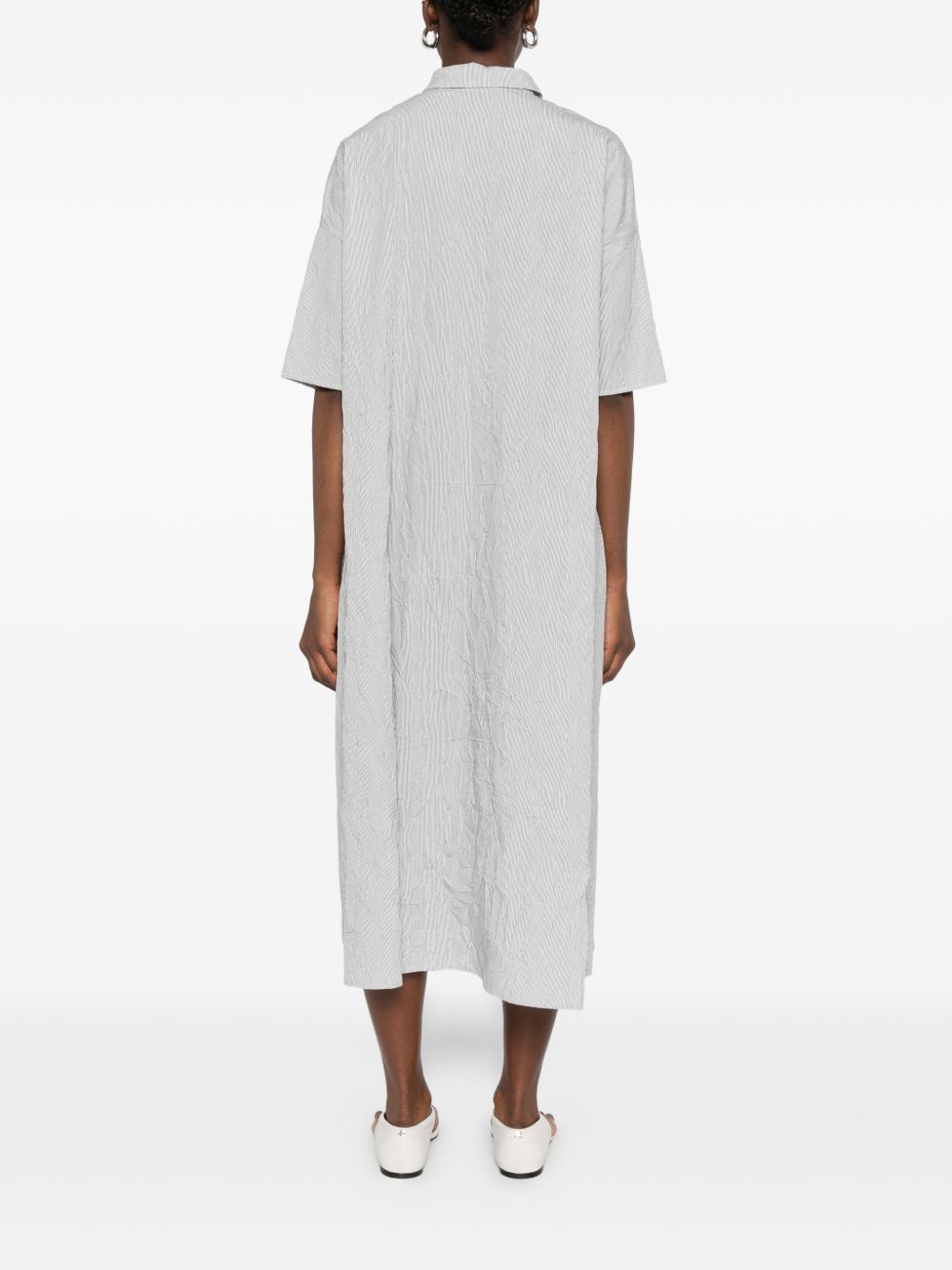 Apuntob Striped Midi Dress — Blue Button‑Front