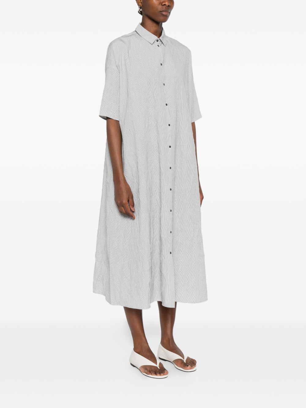 Apuntob Striped Midi Dress — Blue Button‑Front