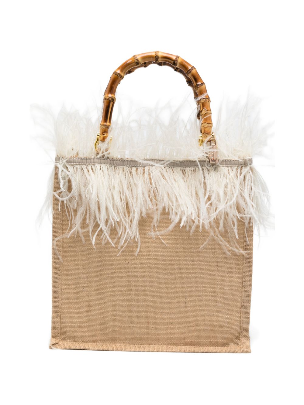 La Milanesa Violetta Medium Handbag — Panna Feather Trim
