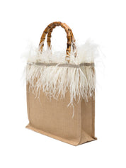 La Milanesa Violetta Medium Handbag — Panna Feather Trim