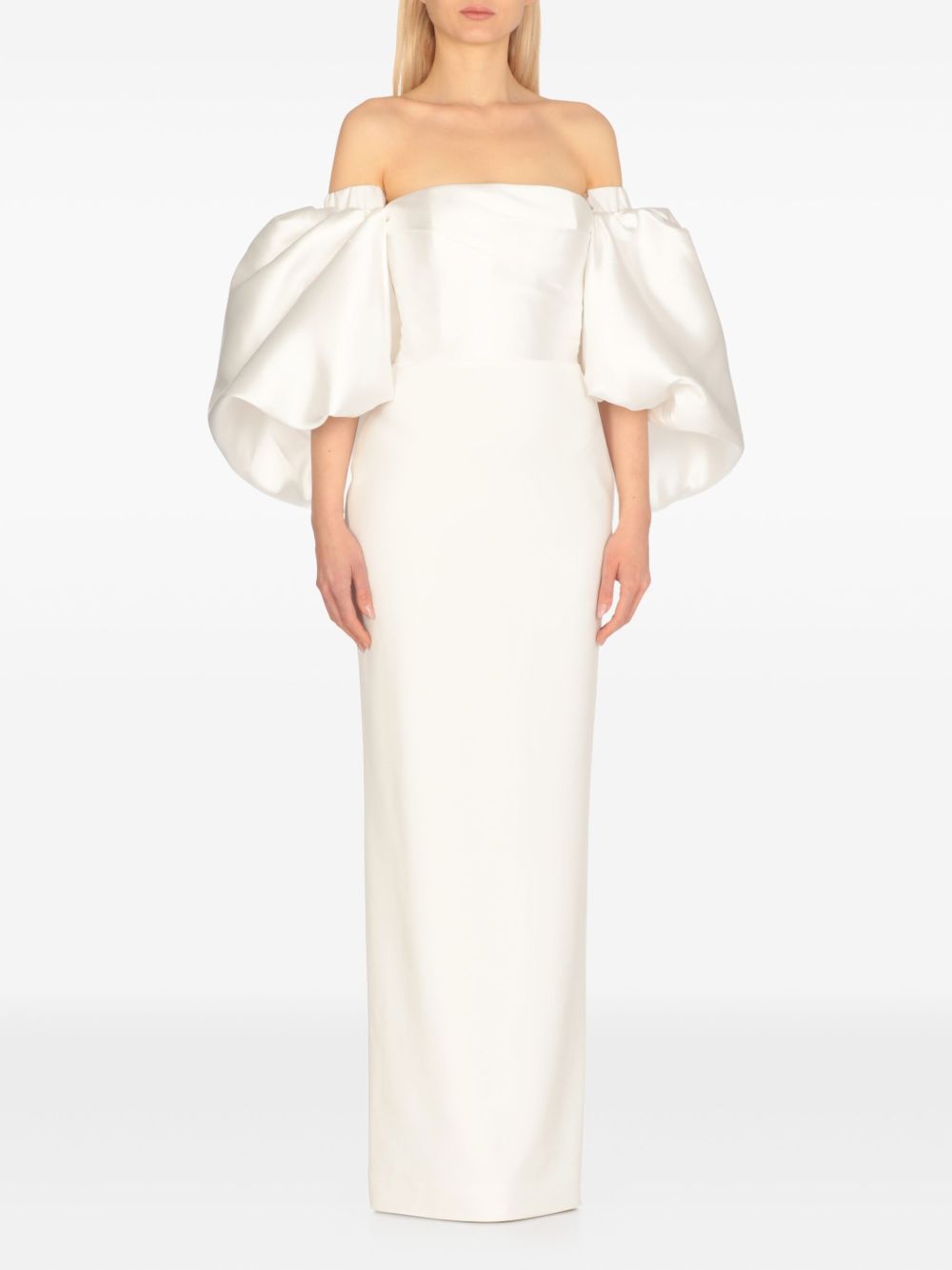 Solace London Floris Maxi Dress — White Off-Shoulder (55€)