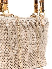La Milanesa Flora Handbag — Beige Fringe Shoulder Bag