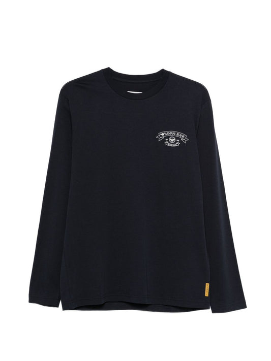 Emporio Armani Logo Cotton T‑Shirt — Men's Blue Topwear