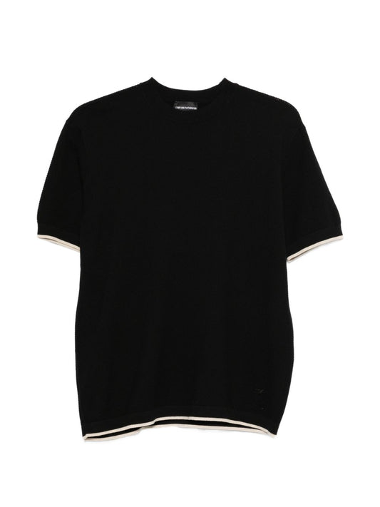 Emporio Armani Cotton Knitted T‑Shirt – Black Topwear