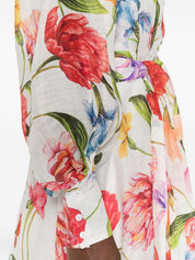 Lavi Printed Long Dress — Floral Belted Maxi (White)