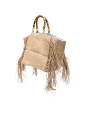 La Milanesa Sharon Handbag — Beige Bamboo Fringe (New)