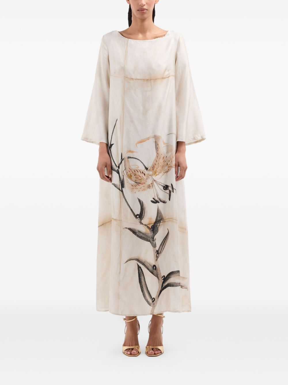 Pierre Louis Mascia Printed Silk Dress — Beige Floral